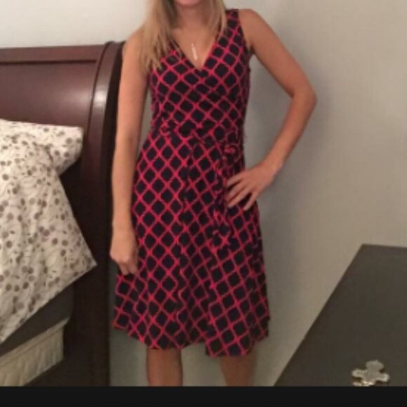 NWT Mix by 41 Hawthorne StitchFix Kassidy Faux Wrap Dress Red Navy - Picture 2 of 12